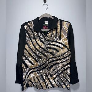 Good fortune Paisley Print Fun Patch Zip up Jacket Size Large EUC
